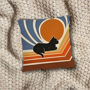 Cat Pillow Cover, Mid Century Modern Decor, Retro Art, Cat Lover Gift 17”x17”